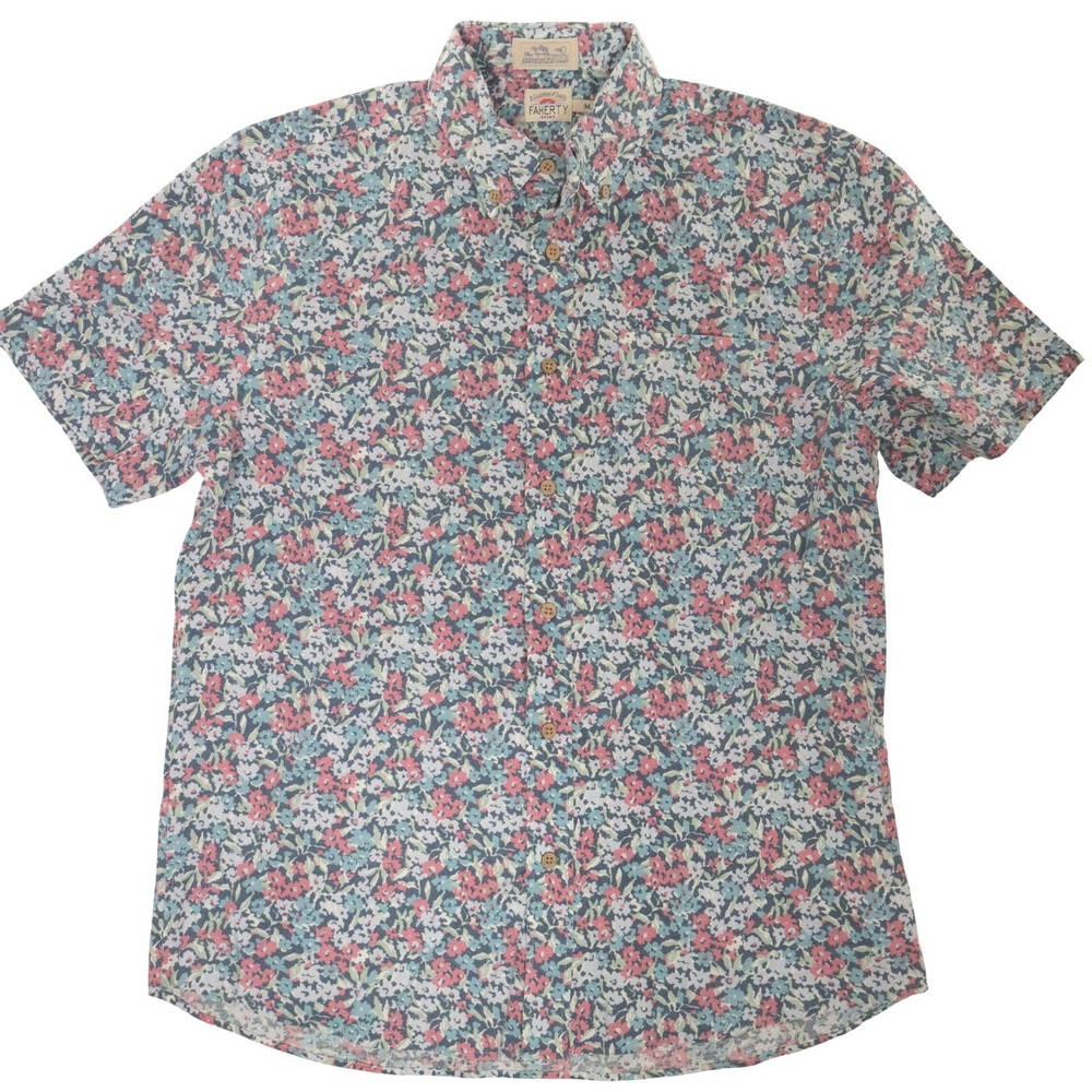 Faherty Breeze Shirt Short Sleeve Floral Button Down Linen Tencel Beach Men M